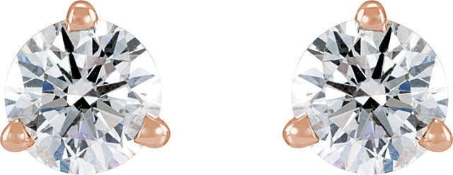 14K Gold Natural Diamond Round 3-Prong Press Fit Stud Earrings - Rose Gold - view 4