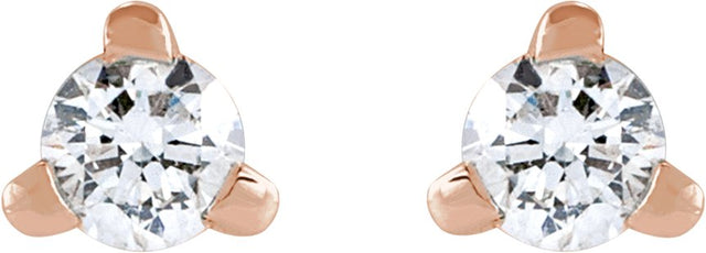 14K Gold Natural Diamond Round 3-Prong Press Fit Stud Earrings - Rose Gold - view 4
