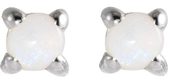 14K Gold Natural White Opal Round Rose-Cut 4-Prong Claw Stud Earrings - White Gold - view 6