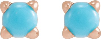 14K Gold Natural Turquoise Round Rose-Cut 4-Prong Claw Stud Earrings - Rose Gold - view 8