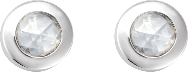14K Gold Natural Diamond Round Rose-Cut Bezel-Set Earrings - White Gold - view 8