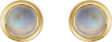 14K Gold Natural Rainbow Moonstone Round Rose-Cut Bezel-Set Earrings - Yellow Gold - view 8
