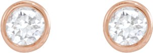 14K Gold Natural Diamond Round Bezel-Set Earrings - Rose Gold - view 4