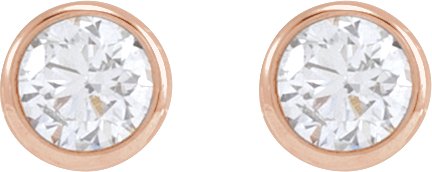 14K Gold Natural Diamond Round Bezel-Set Earrings - Rose Gold - view 4