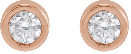 14K Gold Natural Diamond Round Bezel-Set Earrings - Rose Gold - view 5