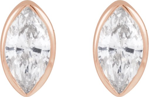 14K Gold Natural Diamond Marquise Bezel-Set Stud Earrings – 3.5x1.75mm - Rose Gold - view 4