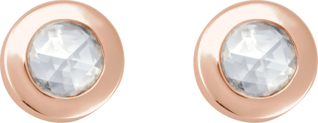 14K Gold Natural Diamond Round Rose-Cut Bezel-Set Earrings - Rose Gold - view 8