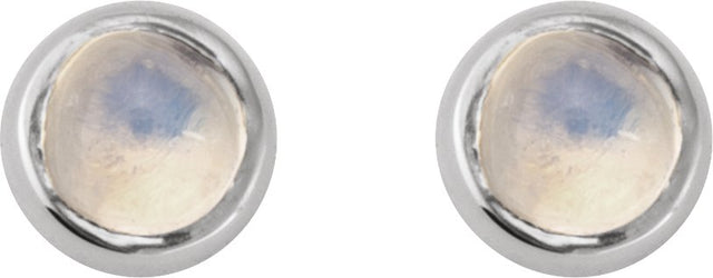 14K Gold Natural Rainbow Moonstone Round Rose-Cut Bezel-Set Earrings - White Gold - view 8