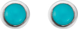 14K Gold Natural Turquoise Round Rose-Cut Bezel-Set Earrings - White Gold - view 8