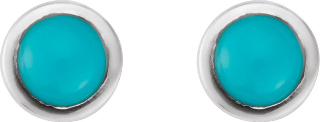 14K Gold Natural Turquoise Round Rose-Cut Bezel-Set Earrings - White Gold - view 8
