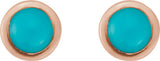 14K Gold Natural Turquoise Round Rose-Cut Bezel-Set Earrings - Rose Gold - view 8