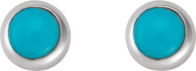 14K Gold Natural Turquoise Round Rose-Cut Bezel-Set Earrings - White Gold - view 8