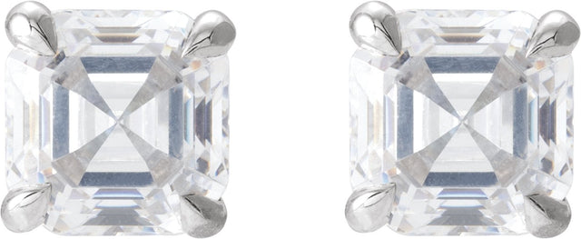 Platinum Asscher Natural Diamond Solitaire Stud Earrings - view 4