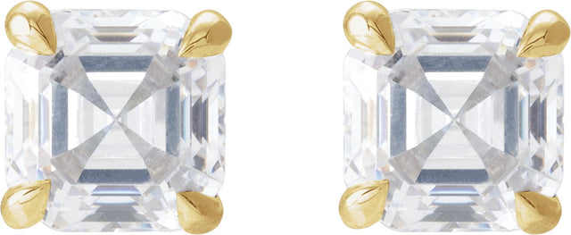 14K Gold Asscher Natural Diamond Solitaire Stud Earrings - Yellow Gold - view 4