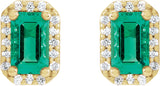 14K Gold Emerald Lab-Grown Emerald & Natural Diamond Halo-Style Earrings - Yellow Gold - view 4