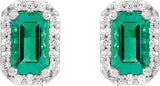 Platinum Emerald Lab-Grown Emerald & Natural Diamond Halo-Style Earrings - view 4