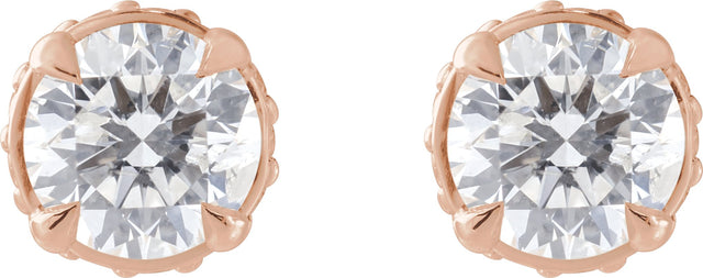 14K Gold Natural Diamond Round 4-Prong Hidden Halo-Style Stud Earrings - Rose Gold - view 5
