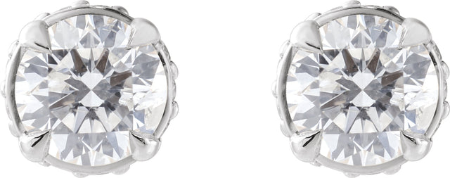14K Gold Natural Diamond Round 4-Prong Hidden Halo-Style Stud Earrings - White Gold - view 4