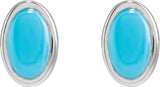 14K Gold Natural Turquoise Oval Bezel-Set Cabochon Earrings - White Gold - view 4