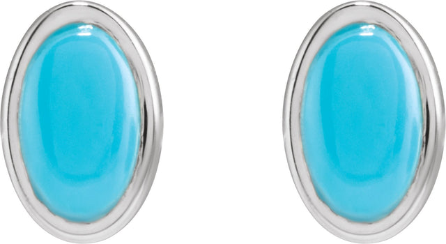 14K Gold Natural Turquoise Oval Bezel-Set Cabochon Earrings - White Gold - view 4