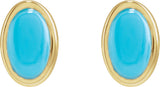 14K Gold Natural Turquoise Oval Bezel-Set Cabochon Earrings - Yellow Gold - view 4