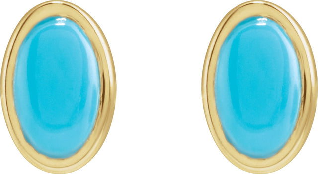 14K Gold Natural Turquoise Oval Bezel-Set Cabochon Earrings - Yellow Gold - view 4
