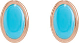 14K Gold Natural Turquoise Oval Bezel-Set Cabochon Earrings - Rose Gold - view 4