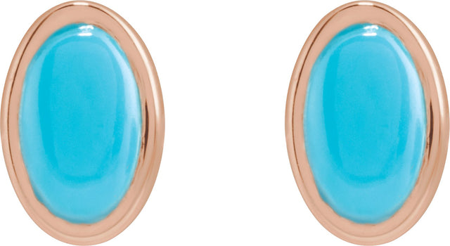 14K Gold Natural Turquoise Oval Bezel-Set Cabochon Earrings - Rose Gold - view 4