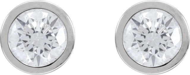 Platinum Natural Diamond Round Bezel-Set Cocktail-Style Stud Earrings - view 6