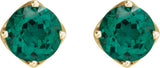 14K Gold Lab-Grown Emerald Round 4-Prong Stud Earrings - Yellow Gold - view 4