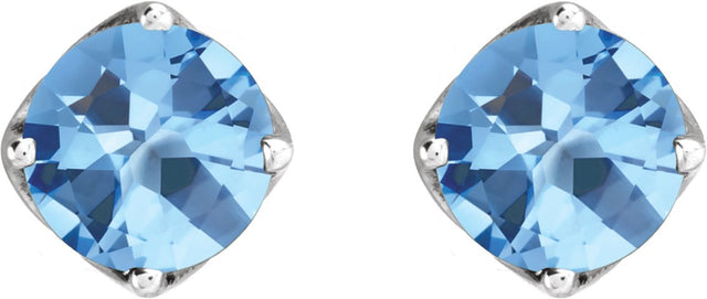 14K Gold Natural Aquamarine Round 4-Prong Stud Earrings – 6mm Stones - White Gold - view 4