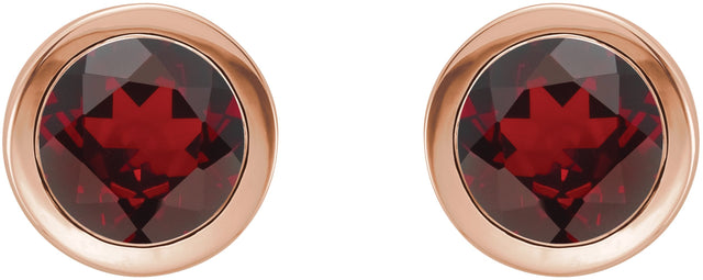 14K Gold Natural Mozambique Garnet Round Bezel-Set Birthstone Stud Earrings - Rose Gold - view 6