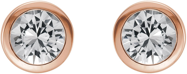 14K Gold Natural White Sapphire Round Bezel-Set Birthstone Stud Earrings - Rose Gold - view 6