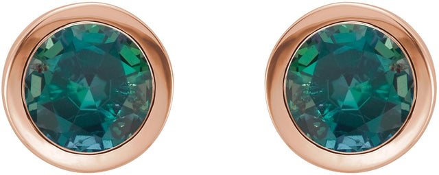 14K Gold Lab-Grown Alexandrite Round Bezel-Set Birthstone Stud Earrings - Rose Gold - view 6
