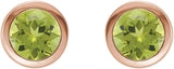 14K Gold Natural Peridot Round Bezel-Set Birthstone Stud Earrings - Rose Gold - view 6