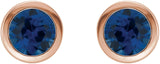 14K Gold Natural Blue Sapphire Round Bezel-Set Birthstone Stud Earrings - Rose Gold - view 6