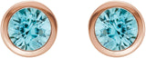 14K Gold Natural Blue Zircon Round Bezel-Set Birthstone Stud Earrings - Rose Gold - view 6