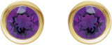 14K Gold Natural Amethyst Round Bezel-Set Birthstone Stud Earrings - Yellow Gold - view 6