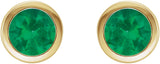 14K Gold Natural Emerald Round Bezel-Set Birthstone Stud Earrings - Yellow Gold - view 6