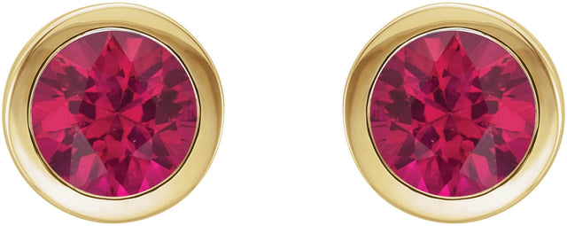 14K Gold Natural Ruby Round Bezel-Set Birthstone Stud Earrings - Yellow Gold - view 6