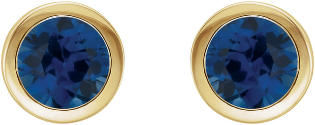 14K Gold Natural Blue Sapphire Round Bezel-Set Birthstone Stud Earrings - Yellow Gold - view 6