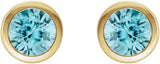 14K Gold Natural Blue Zircon Round Bezel-Set Birthstone Stud Earrings - Yellow Gold - view 6