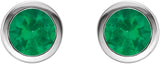 14K Gold Lab-Grown Emerald Round Bezel-Set Birthstone Stud Earrings - White Gold - view 6
