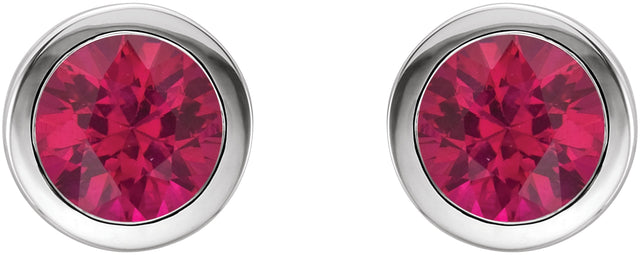 14K Gold Lab-Grown Ruby Round Bezel-Set Birthstone Stud Earrings - White Gold - view 6