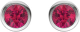 14K Gold Natural Ruby Round Bezel-Set Birthstone Stud Earrings - White Gold - view 6