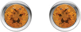 14K Gold Natural Citrine Round Bezel-Set Birthstone Stud Earrings - White Gold - view 6