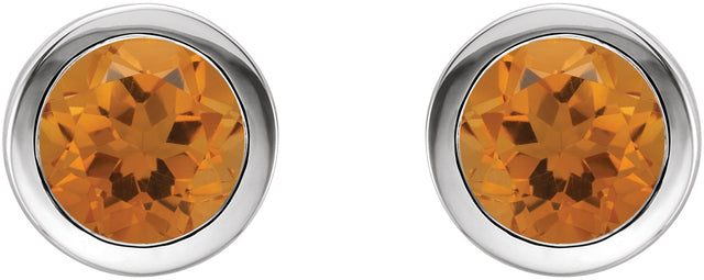 14K Gold Natural Citrine Round Bezel-Set Birthstone Stud Earrings - White Gold - view 6