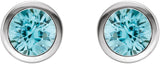 Platinum Natural Blue Zircon Round Bezel-Set Birthstone Stud Earrings - view 6