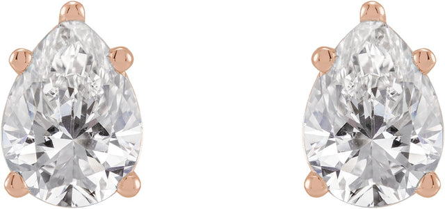 14K Gold Natural Diamond Pear 5-Prong Stud Earrings - Rose Gold - view 6