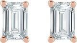 14K Gold Natural Diamond Emerald 4-Prong Stud Earrings – 5x3mm - Rose Gold - view 6
